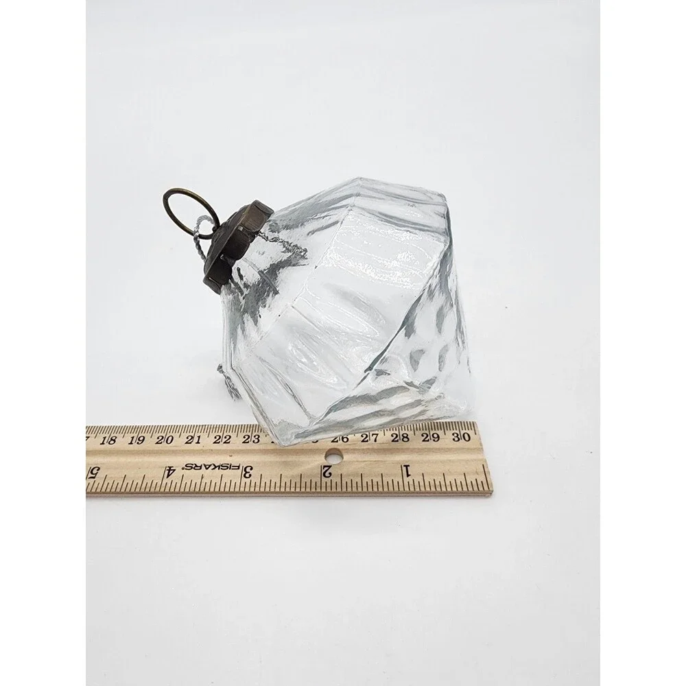 Large Clear Kugel Style Restoration Hardware Diamond Shaped Glass Ornament Big